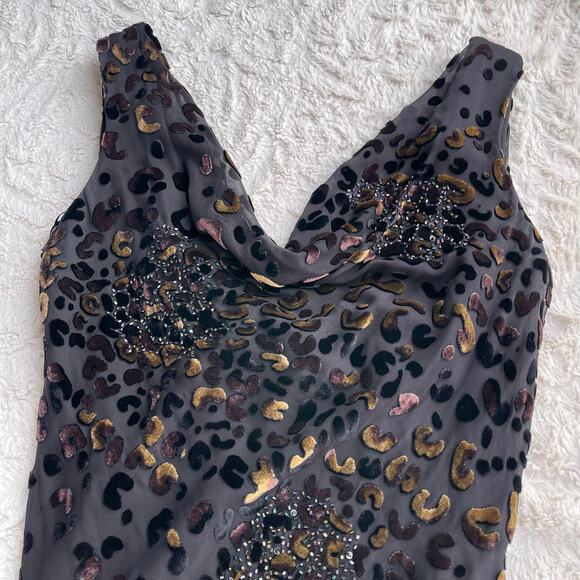 SOLD Sue Wong beaded silk velvet burnout cowl neck midi dress asymmetrical 8 - Picture 6 of 13